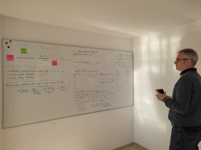 Sesión de trabajo frente a la pizarra